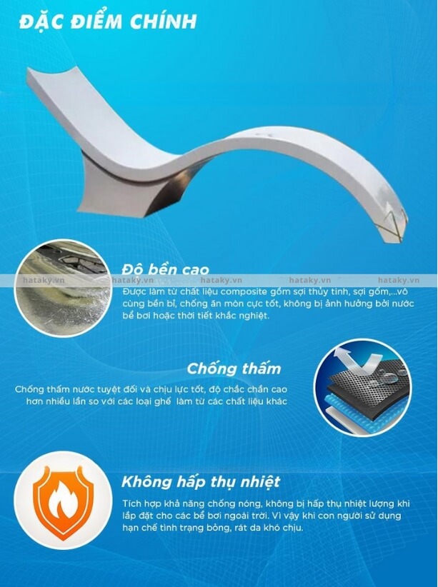 Ghế bể bơi chất liệu Composite 2 Đặc điểm của ghế bể bơi chất liệu Composite