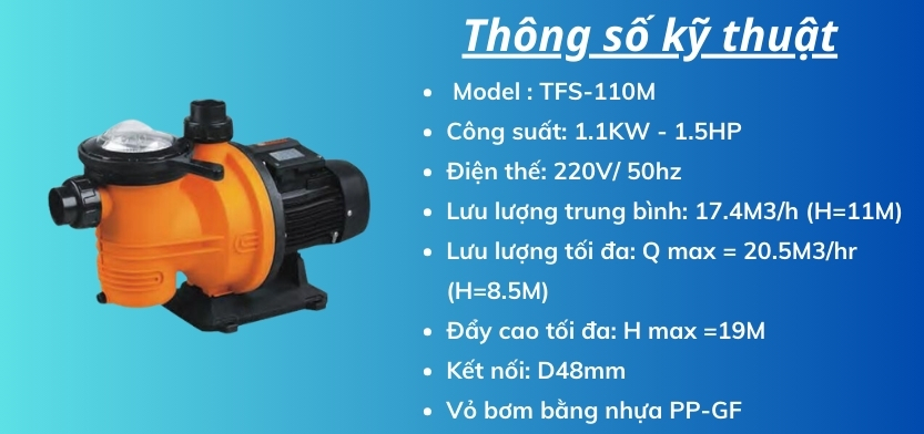 Máy bơm nước bể bơi TFS-110M 2 Thông số máy bơm nước bể bơi TFS-110M
