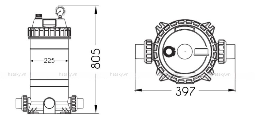 Bình lọc Cartridge Emaux CF75 D225mm 2 Thông số của bình lọc Cartridge Emaux CF75 D225mm