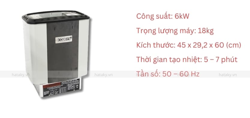 Máy xông hơi khô Coast CA60 2 Thông số kỹ thuật của máy xông hơi khô Coast CA60