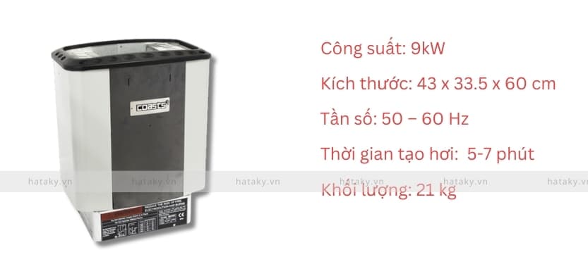 Máy xông hơi khô Coast CA90 2 Thông số kỹ thuật của máy xông khô Coast CA90